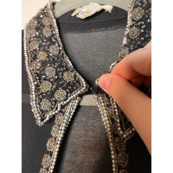 Mark & John Gopal Black Jewel Sheer Beaded Sparkle Evening Silk Long Duster L - Picture 5 of 10